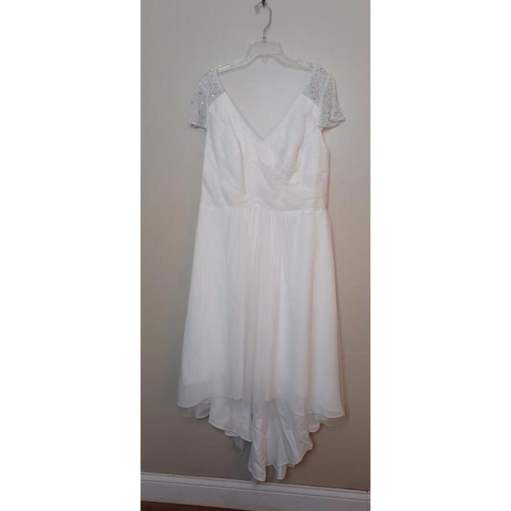 JJ house wedding dress high low size 16 sequin cap sleeve 81893 assymetrical